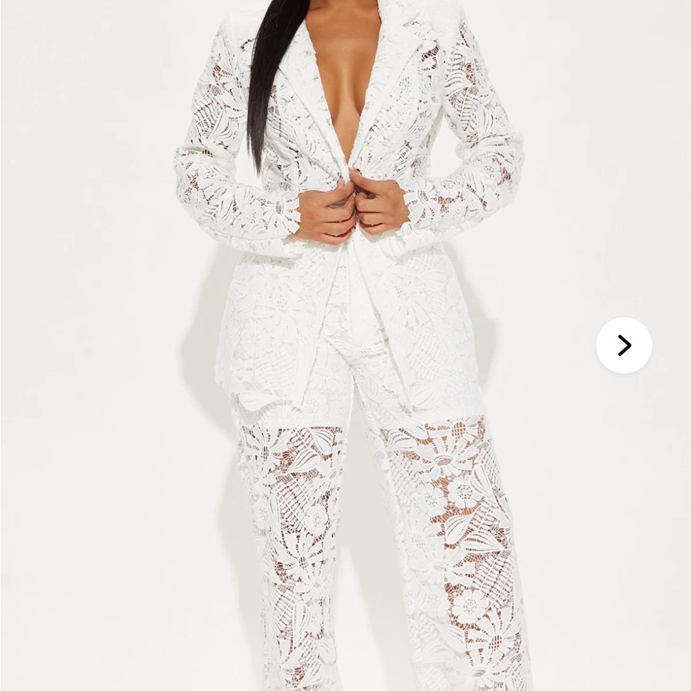 Fashion Nova White Lace Pantsuit with Blazer